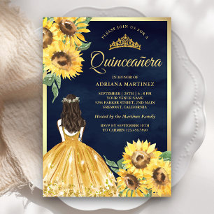 Gelbes Blumenkleid Sonnenblumen Marine Quinceanera Einladung