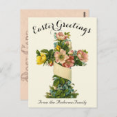 Gelbes Blumenkreuz Vintag Ostern Religiös Postkarte (Vorne/Hinten)