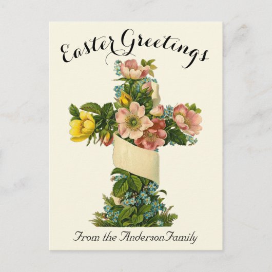 Gelbes Blumenkreuz Vintag Ostern Religiös Postkarte (Vorderseite)