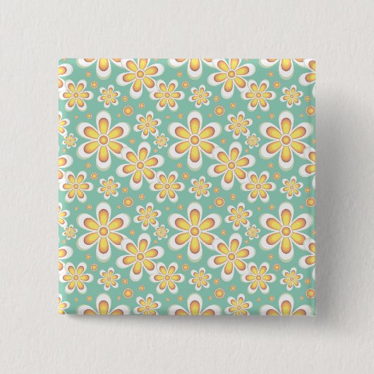 Gelbes Blumenmuster Button (Vorderseite)