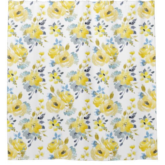 Gelbes Blumenmuster Duschvorhang (Vorderseite)