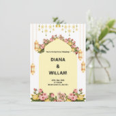 Gelbes Blumenmuster Einladung zur Hochzeit (Stehend Vorderseite)