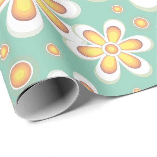 Gelbes Blumenmuster Geschenkpapier (Rolleneckpunkt)