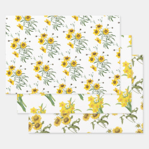 Gelbes Blumenmuster Geschenkpapier Set
