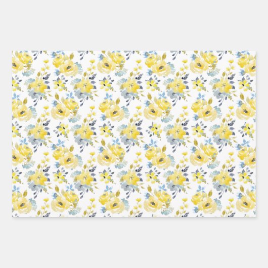 Gelbes Blumenmuster Geschenkpapier Set (Vorderseite)