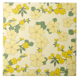 Gelbes Blumenmuster im Vintage-Stil Fliese