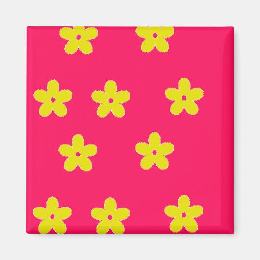 Gelbes Blumenmuster in Rosa Magnet (Vorne)