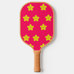 Gelbes Blumenmuster in Rosa Pickleball Schläger