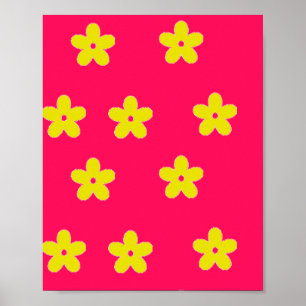 Gelbes Blumenmuster in Rosa Poster