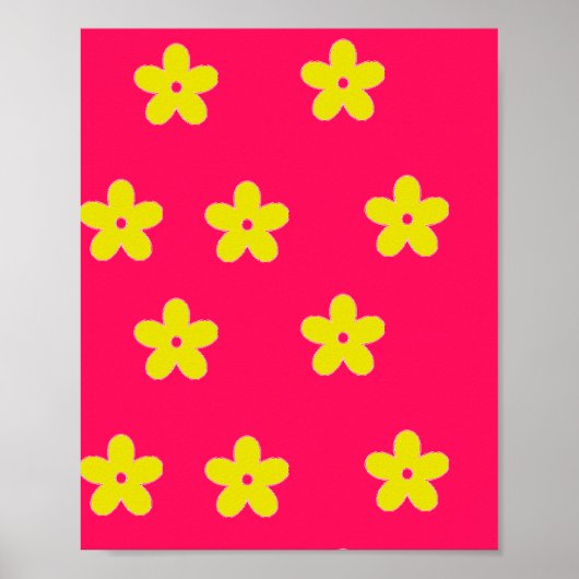 Gelbes Blumenmuster in Rosa Poster (Vorne)