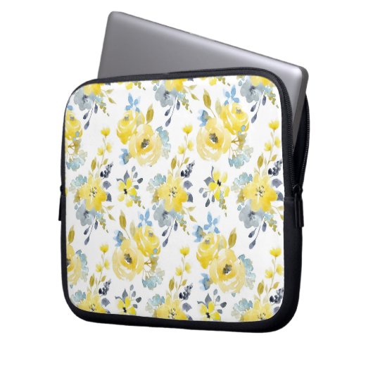 Gelbes Blumenmuster Laptopschutzhülle (Vorderseite Links)