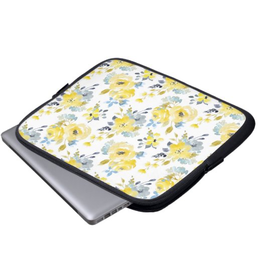 Gelbes Blumenmuster Laptopschutzhülle (Vorne Knopf)