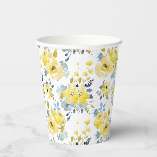 Gelbes Blumenmuster Pappbecher (Rechts)