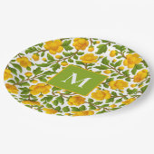 Gelbes Blumenmuster - Personalisiertes Monogramm Pappteller (Schrägansicht)