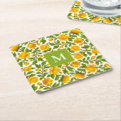 Gelbes Blumenmuster - Personalisiertes Monogramm Rechteckiger Pappuntersetzer (angewinkelt)