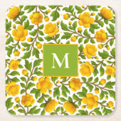 Gelbes Blumenmuster - Personalisiertes Monogramm Rechteckiger Pappuntersetzer (Vorderseite)