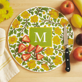 Gelbes Blumenmuster - Personalisiertes Monogramm Schneidebrett