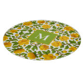 Gelbes Blumenmuster - Personalisiertes Monogramm Schneidebrett (Ecke)
