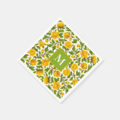 Gelbes Blumenmuster - Personalisiertes Monogramm Serviette (Ecke)
