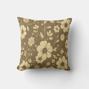 Gelbes Blumenmuster – Warmes Vintage-Braun Kissen