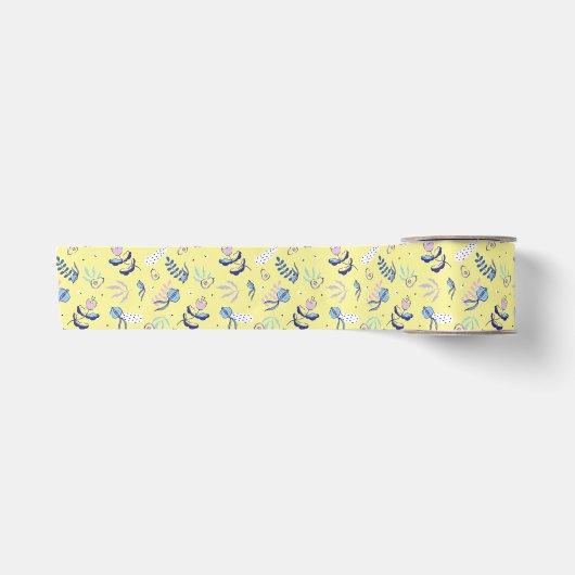 Gelbes Blumenmusterband Satinband (Vorderseite)
