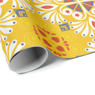 gelbes Blumenmusterdesign mit Weiß, Orange Geschenkpapier