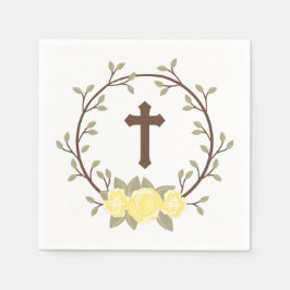 Gelbes Blumenreath Cross Taufe Christening Serviette