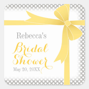 Gelbes Bogen-u. Weiß-Punkt-Brautparty Quadratischer Aufkleber