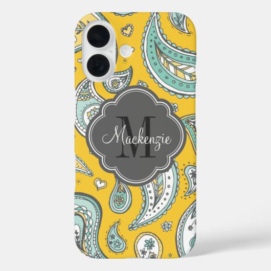 Gelbes Bohemisches Paisley-Monogramm Case-Mate iPhone Hülle (Rückseite)