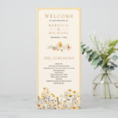 Gelbes Boho-Wildblumen-Hochzeitsprogramm (Stehend Vorderseite)