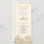 Gelbes Boho-Wildblumen-Hochzeitsprogramm (Vorderseite)