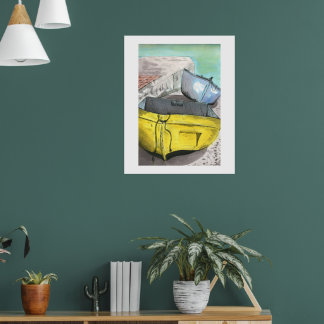 Gelbes Boots-Wasserfarbenkunstwerk | Küstenwandkun Poster