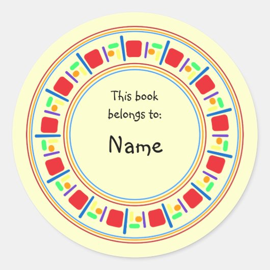 Gelbes Buchzeichen mit farbenfroher Grenze Runder Aufkleber (Vorderseite)