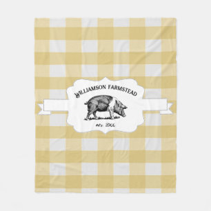 Gelbes Buffalo Kariert Farm Pig Fleece Blanket