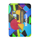 Gelbes Bulldozer, farbenfrohe geometrische Formen, Badematte (Vorderseite Vertikal)