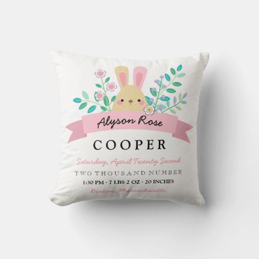 Gelbes Bunny & Blume Hübsche Geburtsstunde Kissen (Vorderseite)
