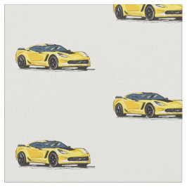 Gelbes C7 Korvette Handgezeichnetes Sketch-Gewebe Stoff