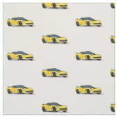 Gelbes C7 Korvette Handgezeichnetes Sketch-Gewebe Stoff (Muster)