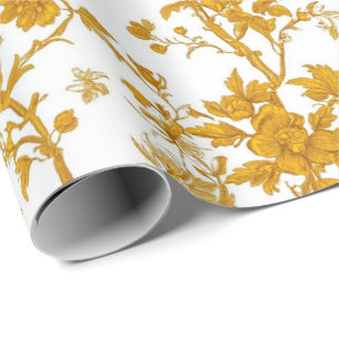 Gelbes Chinoiserie-Blumen-Toile-Muster 7 Garten P Geschenkpapier