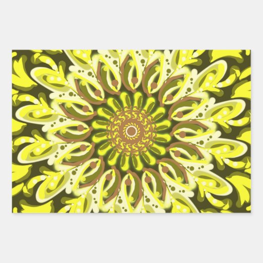 Gelbes Chrysanthemum Gemustert Abstrakt Geschenkpapier Set (Vorderseite 3)