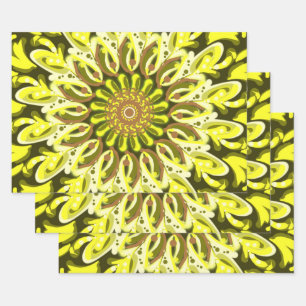 Gelbes Chrysanthemum Gemustert Abstrakt Geschenkpapier Set