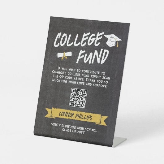 Gelbes Cooles Chalkboard Abschluss Uni Fund Sockelschild (Vorderseite)