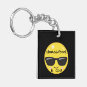 Gelbes cooles Lächeln und schwarzer Hintergrund Schlüsselanhänger (Vorderseite links)