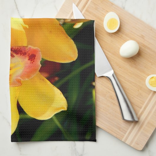 Gelbes Cymbidium Geschirrtuch (Viertel Falte)