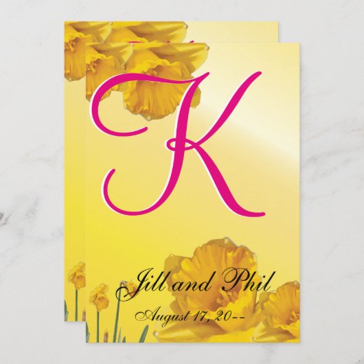 Gelbes Daffodic 3d Monogramm Einladung (Vorne/Hinten)