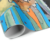 Gelbes Daffodil Blauer Frühling Blumen Kunst, Dich Geschenkpapier (Rolleneckpunkt)