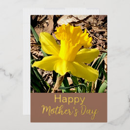 Gelbes Daffodil Happy Mother Day Gold Folien Feiertagskarte