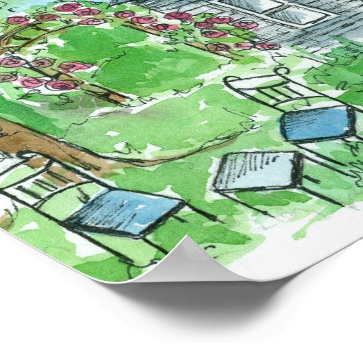 Gelbes Daffodische Hütte Wasserfarben Haus Poster (Ecke)