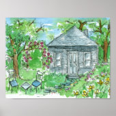 Gelbes Daffodische Hütte Wasserfarben Haus Poster (Vorne)