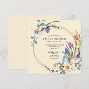 Gelbes Daffodium und Frühlingsfloral Osterbrunch Einladung